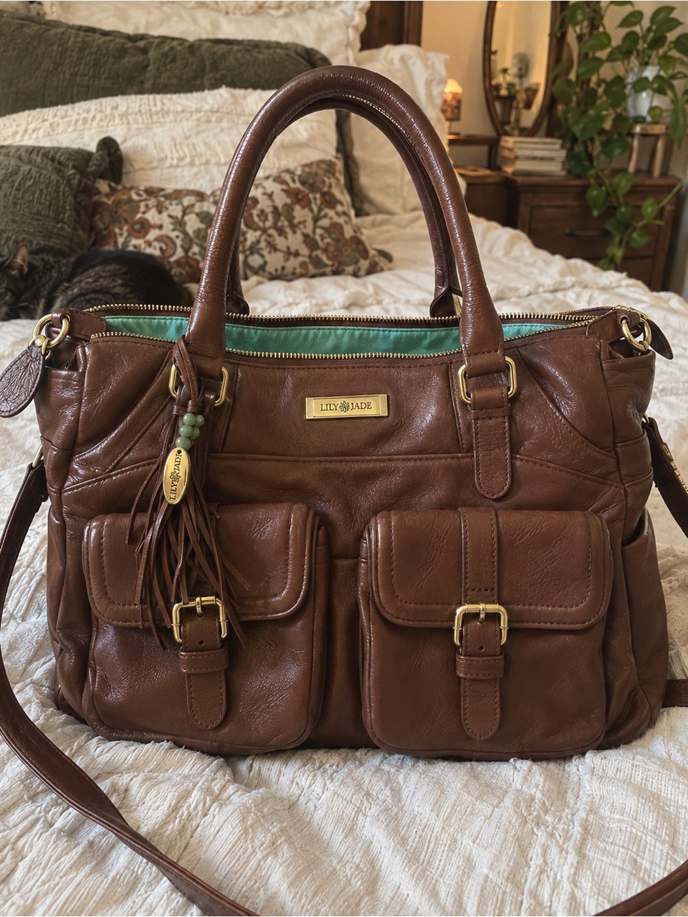 Lily Jade Elizabeth Brandy Leather Convertible Diaper Bag + Organizer Backpack